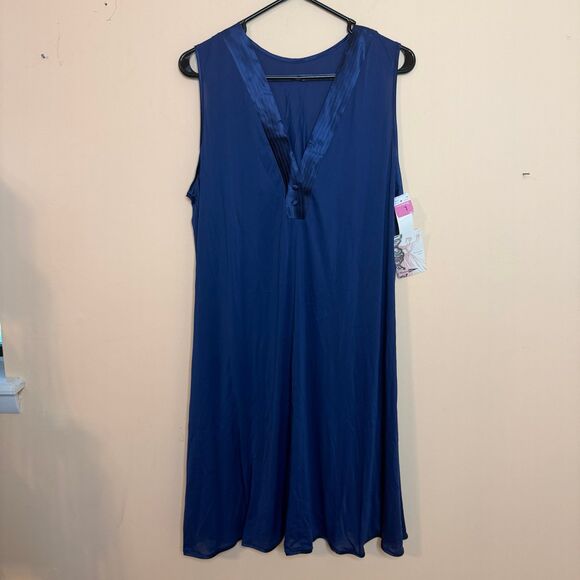 NWT shadowline nylon women’s sleeveless midi nightgown navy blue - Picture 1 of 4